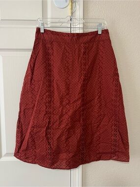 Yessica Rust Eyelet Embroidered Midi Skirt Cotton A Line Boho Size EU 38